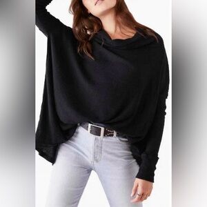 We The Free Juicy Long Sleeve Top Black Ribbed Cowl Neck Split Open Back - Small